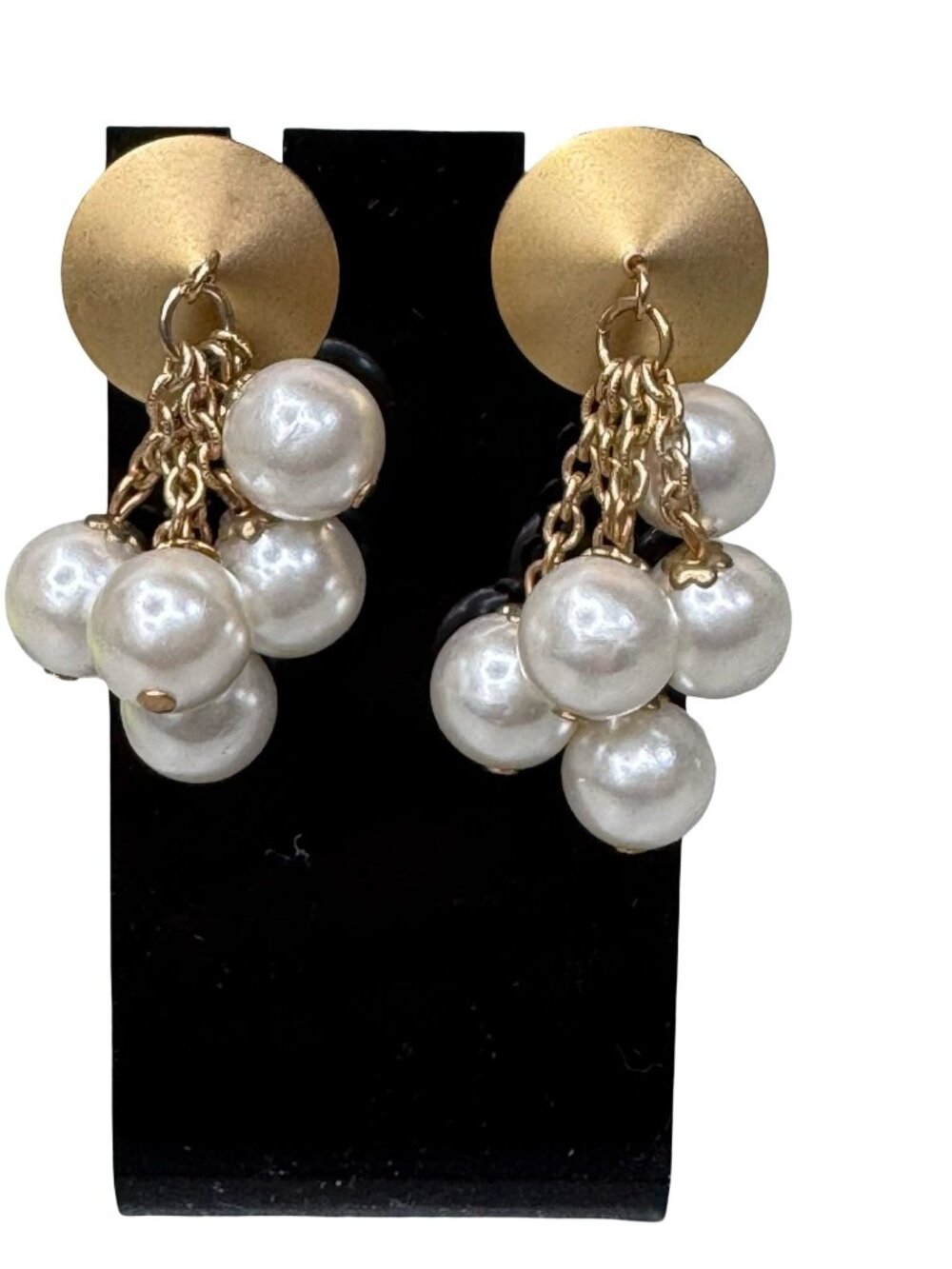 Ellen Designs Vintage Pearl Gold-Tone Clip-On Earrings Couture Regency Dangle